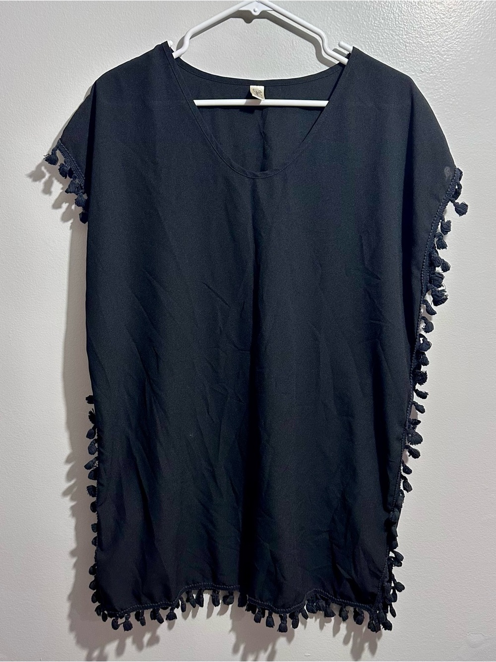 Black Pom-Pom Trim Tunic Swimsuit Coverup Size M/L (915)
